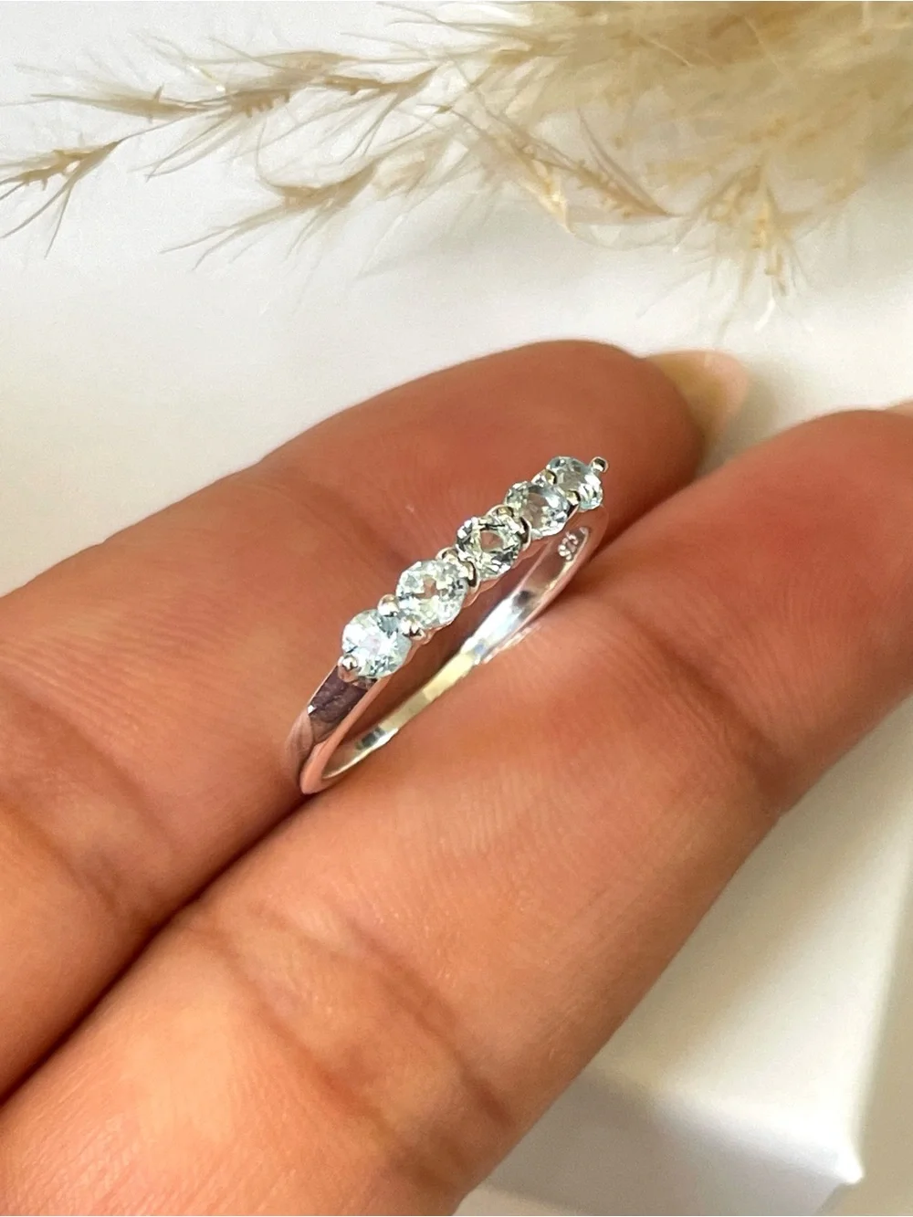 Natural Blue Topaz 925 Sterling Silver half eternity band Ring US:7